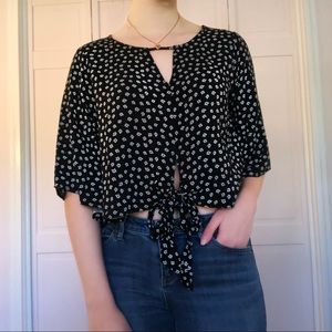 Mossimo Floral Blouse with Cut-Outs and Ties